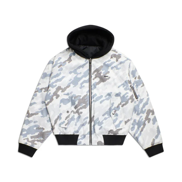 DOT CAMO HOODED BOMBER JACKET